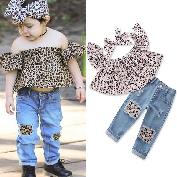 2019 3pcs kids baby girl outfits leopard off shoulder + hole jeans + headband clothes, White
2019 3pcs kids baby girl outfits leopard off shoulder + hole jeans + headband clothes, White