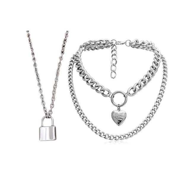 1pcs stainless steel silver color padlock pendant necklace lock 50cm & 1pcs punk metal heart choker necklace multilayer
1pcs stainless steel silver color padlock pendant necklace lock 50cm & 1pcs punk metal heart choker necklace multilayer