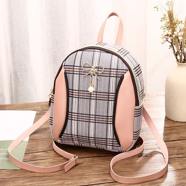 women's print check small backpack 2020 bow pendant coin purse
