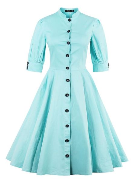 casual dresses vintage summer elegant office ladies travel beach women midi lantern sleeve button aline retro female fashion dress, Black;gray
casual dresses vintage summer elegant office ladies travel beach women midi lantern sleeve button aline retro female fashion dress, Black;gray