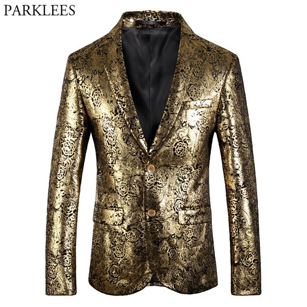 mens shiny gold rose floral bronzing dress blazer slim fit 2 button velvet suit jacket men club party wedding stgae costumes 5xl, White;black
mens shiny gold rose floral bronzing dress blazer slim fit 2 button velvet suit jacket men club party wedding stgae costumes 5xl, White;black