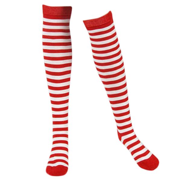 red white stripes thigh high stockings --- cotton, Black;white
red white stripes thigh high stockings --- cotton, Black;white