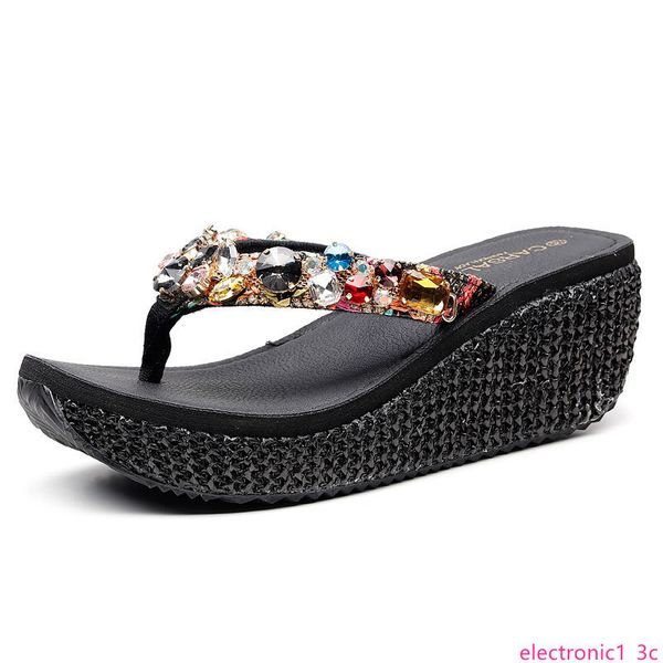wear high heels and all kinds of thick beach shoes 2019 new sparkling herringbone slippers womens summer sandals, Black;green
wear high heels and all kinds of thick beach shoes 2019 new sparkling herringbone slippers womens summer sandals, Black;green