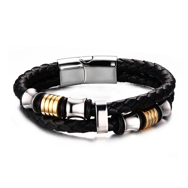 new bracelet fashion braided titanium steel men's leather rope double personality magnet buckle simple and elegant accessories, Golden;silver
new bracelet fashion braided titanium steel men's leather rope double personality magnet buckle simple and elegant accessories, Golden;silver
