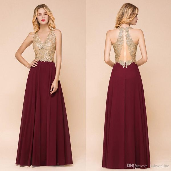 sell burgundy prom dresses gold appliques a line sleeveless sheer backless long vestidos evening gowns cps1452, Black
sell burgundy prom dresses gold appliques a line sleeveless sheer backless long vestidos evening gowns cps1452, Black