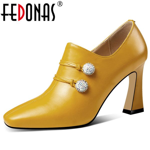 fedonas new style women high heels pumps genuine leather rhinestone party wedding shoes soft leather spring autumn basic pumps, Black 
fedonas new style women high heels pumps genuine leather rhinestone party wedding shoes soft leather spring autumn basic pumps, Black