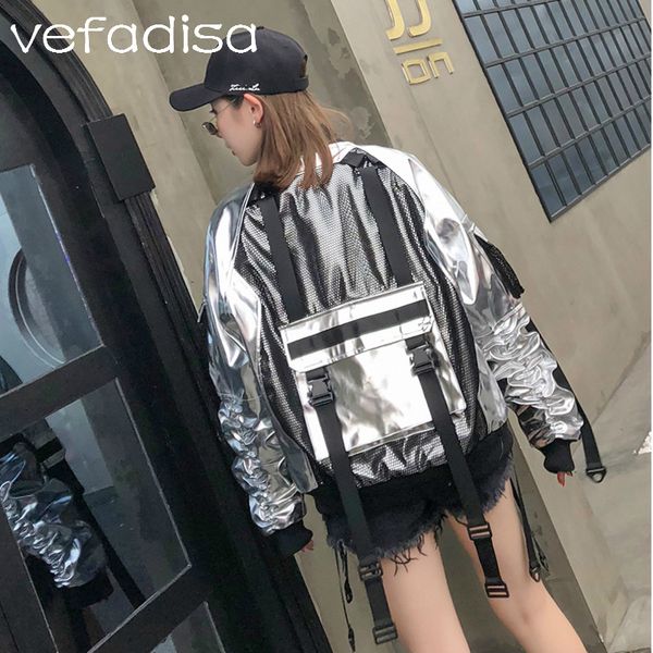 vefadisa women patchwork silver baseball jacket 2018 autumn women ribbon tassel street style coat dq589, Black;brown
vefadisa women patchwork silver baseball jacket 2018 autumn women ribbon tassel street style coat dq589, Black;brown