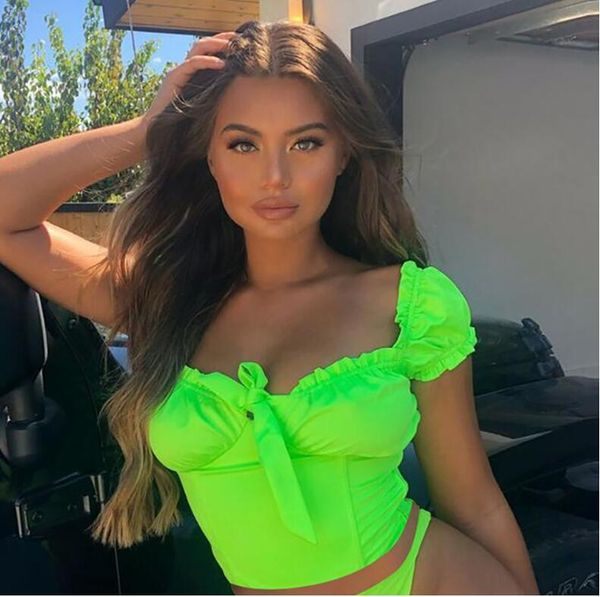 bow tie ruffles autumn crop women fluorescent green puff sleeve short pleated tank casual sweet camis, White
bow tie ruffles autumn crop women fluorescent green puff sleeve short pleated tank casual sweet camis, White
