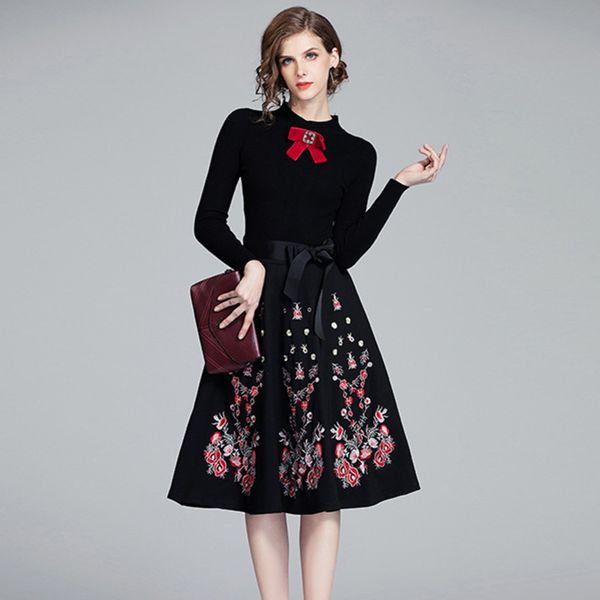 womens designer dress season slim slimming heavy embroidery temperament knit big swing skirtdtun, Black;gray
womens designer dress season slim slimming heavy embroidery temperament knit big swing skirtdtun, Black;gray