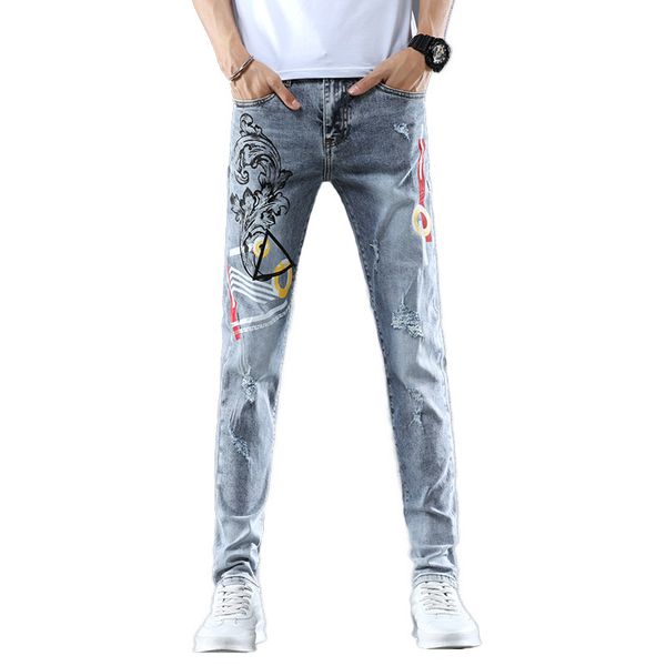 mans designer jeans denim zipped trousers metal pin embroidered patches damage faded five pockets clement fit straight jeans skinny fit, Blue
mans designer jeans denim zipped trousers metal pin embroidered patches damage faded five pockets clement fit straight jeans skinny fit, Blue