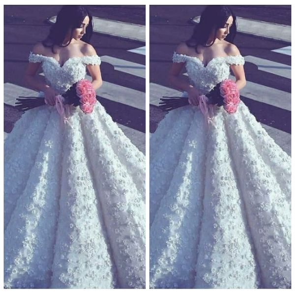 off shoulder ball gown wedding dresses 2021 with 3d handmade flowers appliques beaded bridal gowns luxirous formal long middle east vestidos, White
off shoulder ball gown wedding dresses 2021 with 3d handmade flowers appliques beaded bridal gowns luxirous formal long middle east vestidos, White