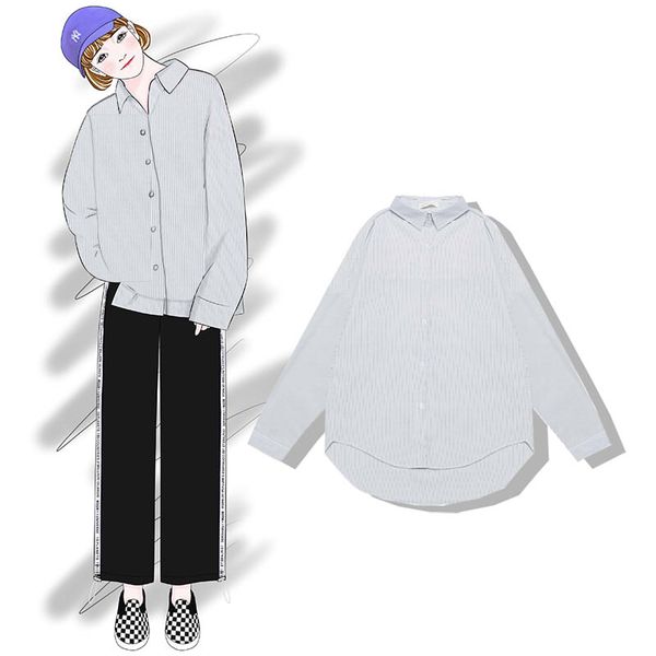 2019 new fashion women's blouse shirt spring loose long-sleeved striped shirt women loose blusa, White
2019 new fashion women's blouse shirt spring loose long-sleeved striped shirt women loose blusa, White