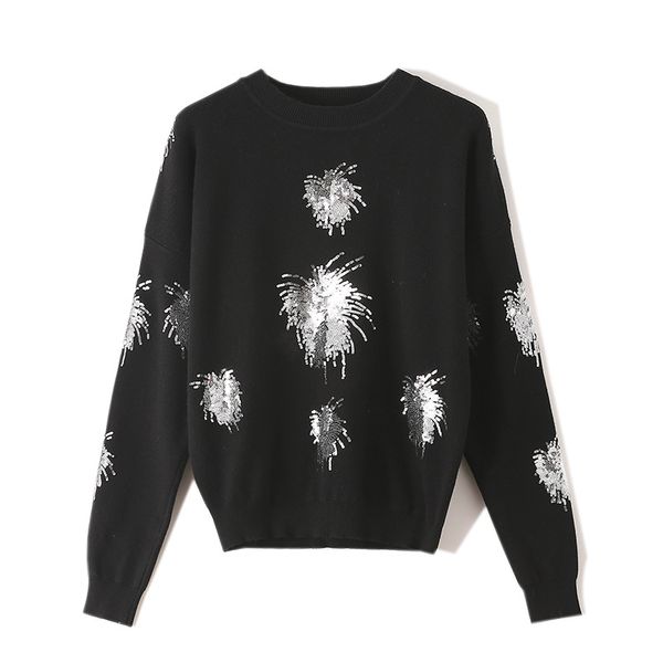 new korean women sequins sweaters knitted embroidery autumn winter designer pullovers feminine fashion casual black jumpers, White;black
new korean women sequins sweaters knitted embroidery autumn winter designer pullovers feminine fashion casual black jumpers, White;black