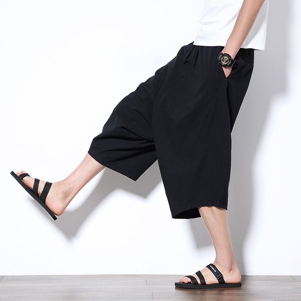 men wide crotch harem pants loose summer large cropped trousers wide -legged bloomers chinese style flaxen baggy men's clothing, White;black
men wide crotch harem pants loose summer large cropped trousers wide -legged bloomers chinese style flaxen baggy men's clothing, White;black