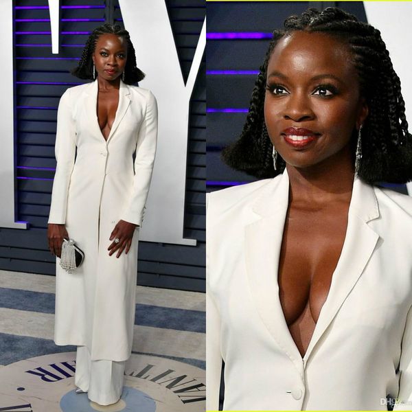 2020 oscar white pants suit prom dresses long sleeves satin evening gowns plunging neck party gowns cheap, Black
2020 oscar white pants suit prom dresses long sleeves satin evening gowns plunging neck party gowns cheap, Black
