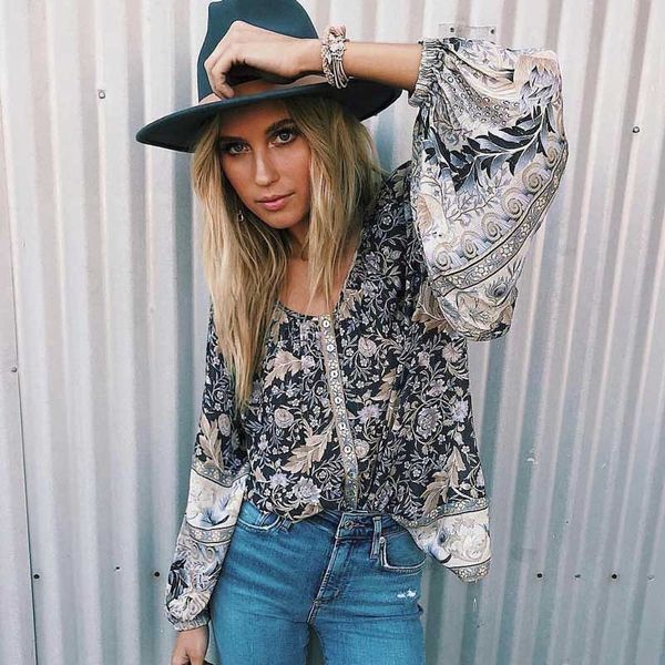 boho inspired blouse keyhole back buttons long sleeve spring summer 2019 blouse shirt women chic floral print rayon blusa, White
boho inspired blouse keyhole back buttons long sleeve spring summer 2019 blouse shirt women chic floral print rayon blusa, White