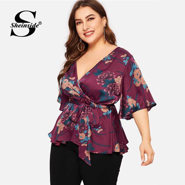sheinside plus size deep v neck floral print wrap blouse women 2019 spring half sleeve blouses ladies satin belted top, White
sheinside plus size deep v neck floral print wrap blouse women 2019 spring half sleeve blouses ladies satin belted top, White