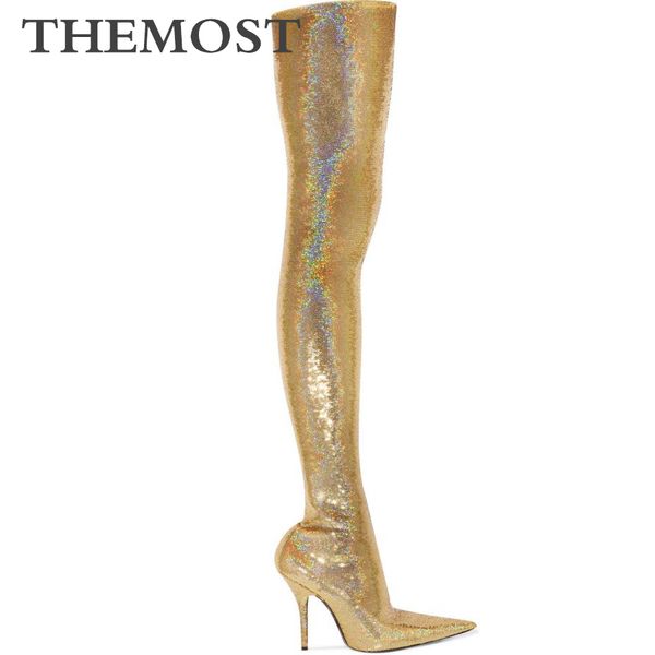 metallic gold silver women's over-the-knee boots autumn and winter fashion super high heel pointed female tall boots, Black
metallic gold silver women's over-the-knee boots autumn and winter fashion super high heel pointed female tall boots, Black