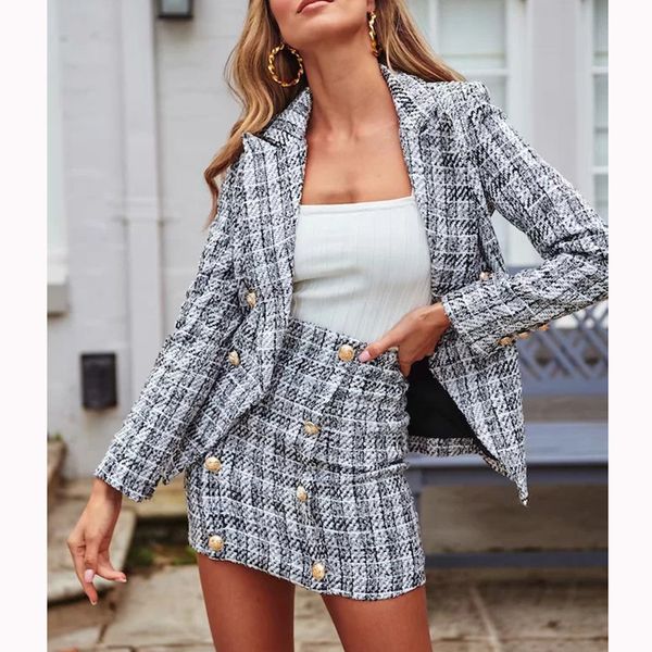 2019 new fashion plaid long-sleeved turn-down collar suit slim temperament a skirt two sets women suits s-3xl, White
2019 new fashion plaid long-sleeved turn-down collar suit slim temperament a skirt two sets women suits s-3xl, White