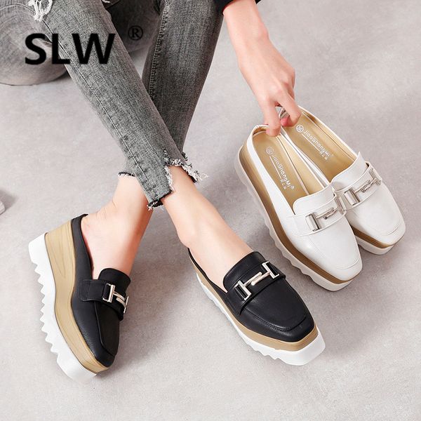 

metal decorate wedges slides woman thick bottom anti-skid muffins female platform slippers spring summer casual mules shoe, Black