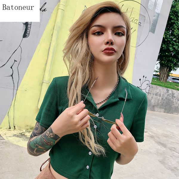 summer solid turn-down collar short sleeve t-shirts casual women button slim wild tees cropped lady streetwear, White
summer solid turn-down collar short sleeve t-shirts casual women button slim wild tees cropped lady streetwear, White