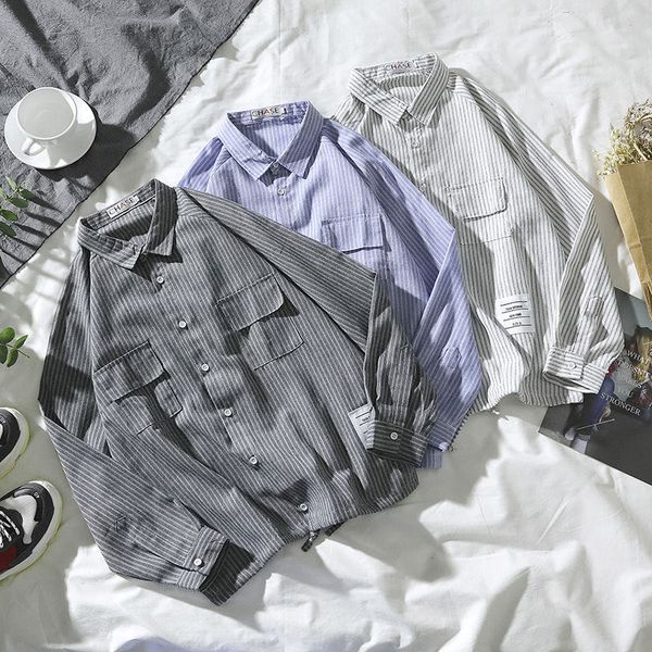 student striped shirt male growth sleeve new korean loose loose shirt wild casual, White;black
student striped shirt male growth sleeve new korean loose loose shirt wild casual, White;black