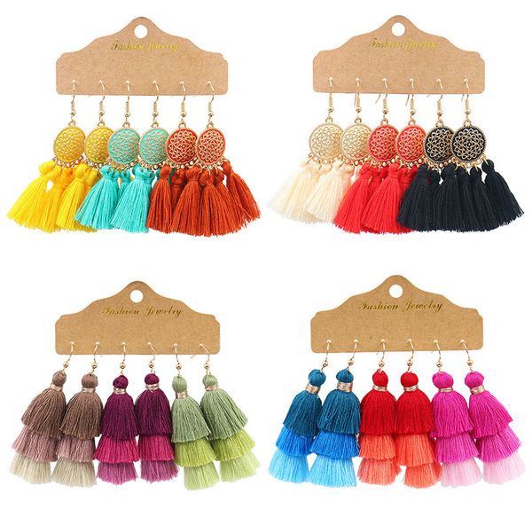 women bohemia hand woven long tassels earrings multicolor dangle pendants earrings fashion jewelry 3 pairs/set, Silver
women bohemia hand woven long tassels earrings multicolor dangle pendants earrings fashion jewelry 3 pairs/set, Silver