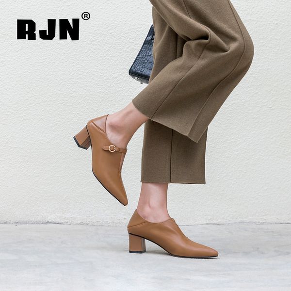 rjn genuine leather women pumps pointed toe high square heel stylish buckle decoration slip-on ladies pumps for job ro30, Black
rjn genuine leather women pumps pointed toe high square heel stylish buckle decoration slip-on ladies pumps for job ro30, Black