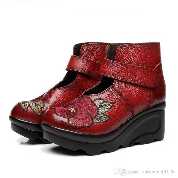 new arrival 2017 fashion women autumn genuine leather boots handmade vintage flower embroidered ankle botines wedges shoes woman, Black
new arrival 2017 fashion women autumn genuine leather boots handmade vintage flower embroidered ankle botines wedges shoes woman, Black