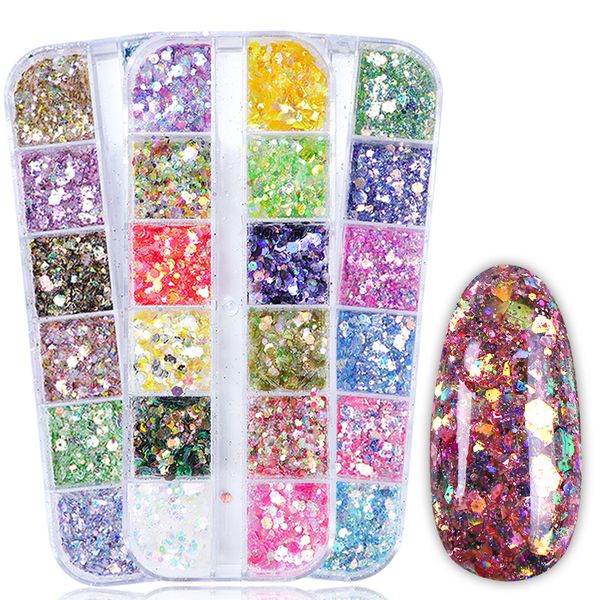 12 colors/set mermaid nail glitter sequins round hexagon sparkly paillette holographic decoration nail art manicure tr735, Silver;gold
12 colors/set mermaid nail glitter sequins round hexagon sparkly paillette holographic decoration nail art manicure tr735, Silver;gold