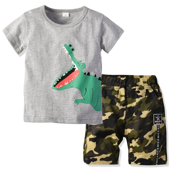 Children's wear short sleeve suit Boy crocodile print cotton round neck short sleeve T camouflage woven shorts two-piece, White
Children's wear short sleeve suit Boy crocodile print cotton round neck short sleeve T camouflage woven shorts two-piece, White