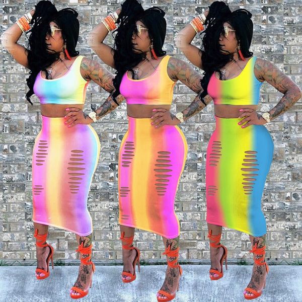 women rainbow gradient two piece outfits suits summer sleeveless tank crop cut out bodycon midi skirt set nightclub clothing plus size, White
women rainbow gradient two piece outfits suits summer sleeveless tank crop cut out bodycon midi skirt set nightclub clothing plus size, White