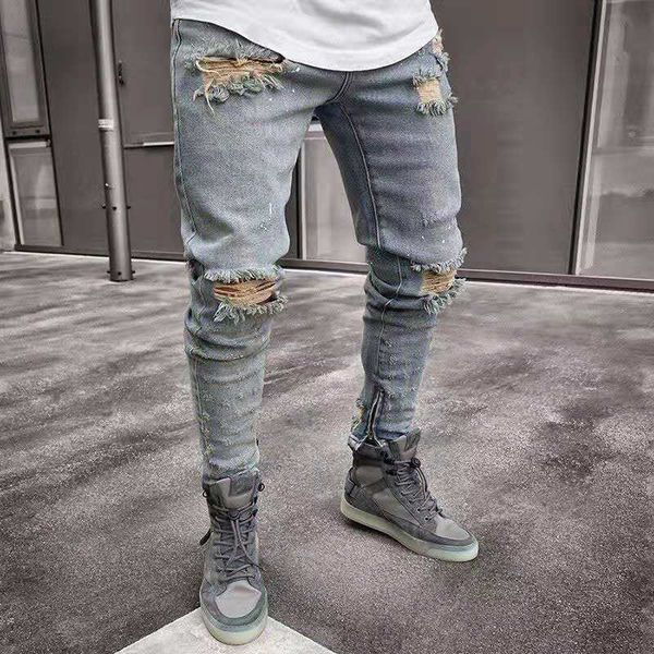 men jeans stylish ripped jeans pants biker skinny slim straight frayed denim trousers new fashion skinny men clothes, Blue 
men jeans stylish ripped jeans pants biker skinny slim straight frayed denim trousers new fashion skinny men clothes, Blue
