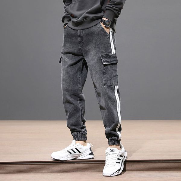 japanese style fashion men jeans black gray loose fit big pocket denim cargo pants slack bottom white stripe hip hop jeans men, Blue
japanese style fashion men jeans black gray loose fit big pocket denim cargo pants slack bottom white stripe hip hop jeans men, Blue