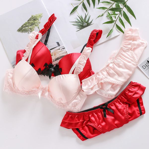 satin shiny cute women's japanese bra & panties set wiresoft underwear sleep intimates set lolita, Red;black
satin shiny cute women's japanese bra & panties set wiresoft underwear sleep intimates set lolita, Red;black