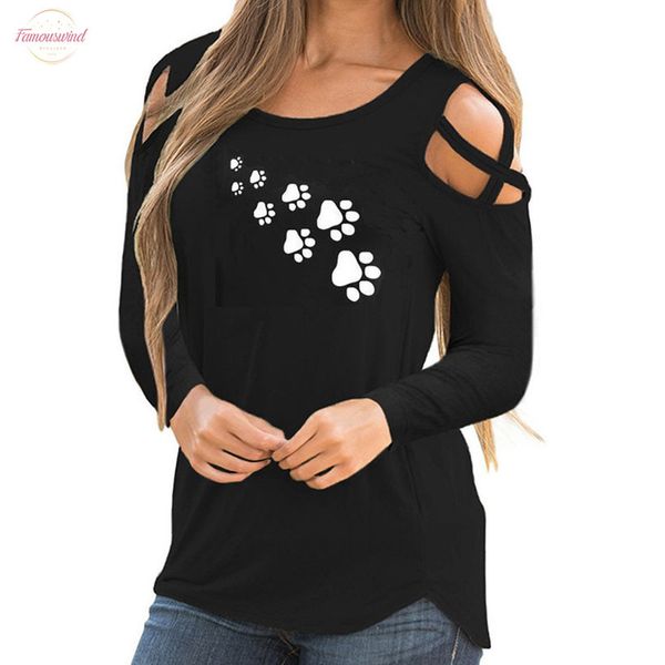 women long sleeve shirt cute cat footprints print strappy cold shoulder shirt blouses hollow out blouses blusas, White
women long sleeve shirt cute cat footprints print strappy cold shoulder shirt blouses hollow out blouses blusas, White