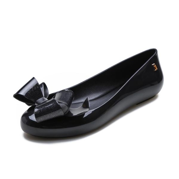 melissa bow 2020 new women flat sandals brand jelly melissa shoes for women solid sandals female jelly shoes mulher, Black