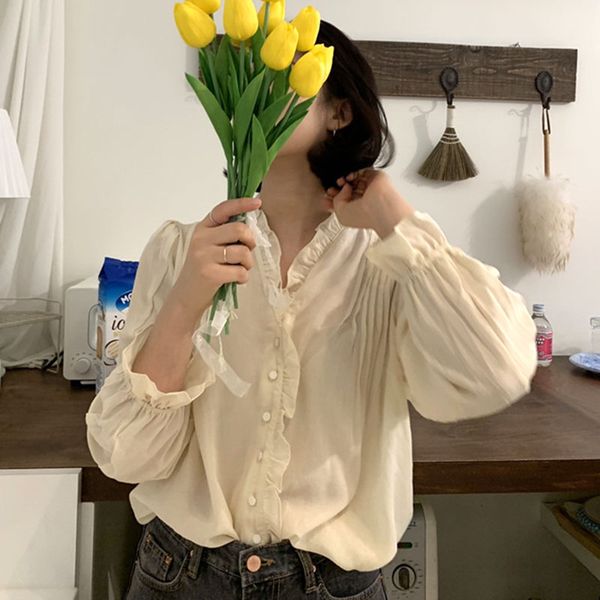 ruched v neck sweet blouse solid color ruffles pleats shirt women chemise femme chemisier blusa mujer camisa, White
ruched v neck sweet blouse solid color ruffles pleats shirt women chemise femme chemisier blusa mujer camisa, White