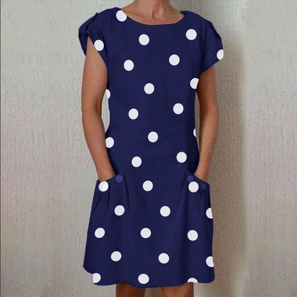 women casual summer dress o-neck pockets print dot dresses women short sleeve party dress night beach vestidos verano 2020, White;black
women casual summer dress o-neck pockets print dot dresses women short sleeve party dress night beach vestidos verano 2020, White;black