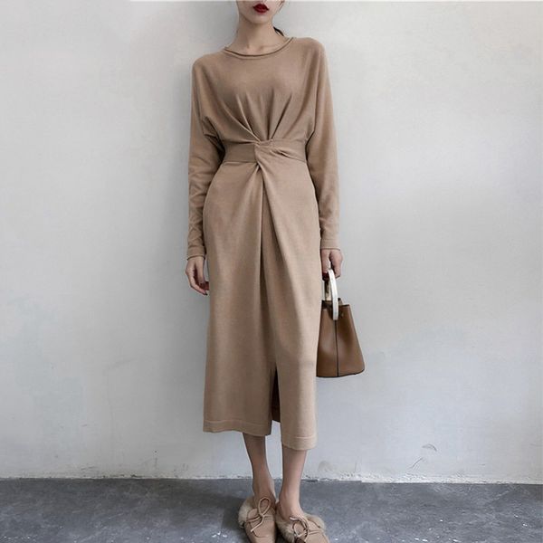 woman clothes women designer dresses korean brief designer women knitted dress long sleeve twist lace up split long dress bandage dresses, Black;gray
woman clothes women designer dresses korean brief designer women knitted dress long sleeve twist lace up split long dress bandage dresses, Black;gray