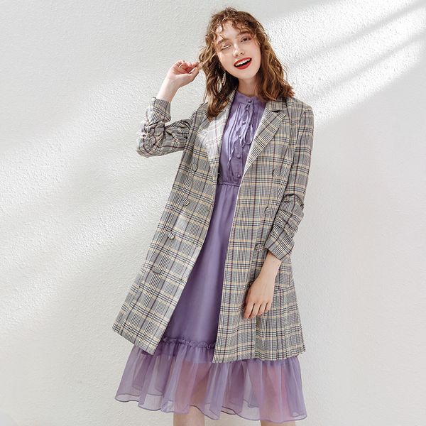 2019 autumn new women's casual trench coat oversize double breasted vintage plaid washed outwear loose clothing, Tan;black
2019 autumn new women's casual trench coat oversize double breasted vintage plaid washed outwear loose clothing, Tan;black