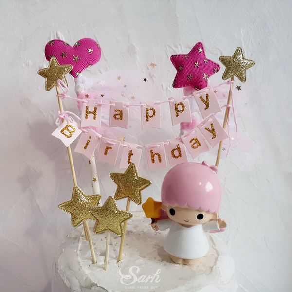 gold pink heart star crown yarn