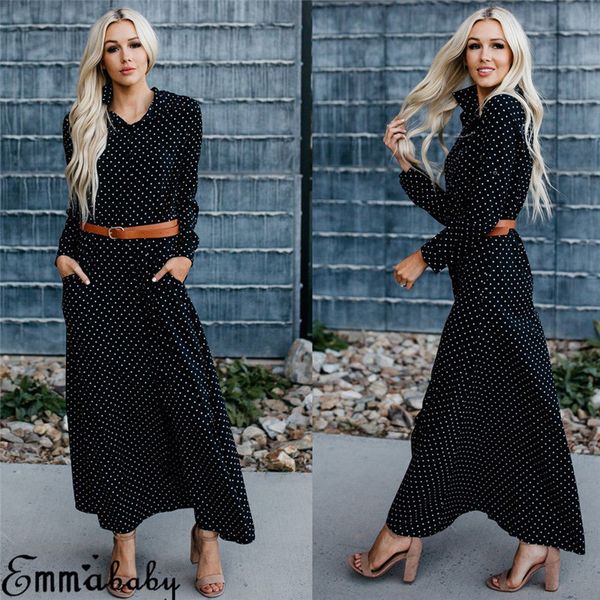 women ladies long sleeve polka dot maxi dress elegant v neck party dresses boho beach summer playa clothing, Black;gray
women ladies long sleeve polka dot maxi dress elegant v neck party dresses boho beach summer playa clothing, Black;gray