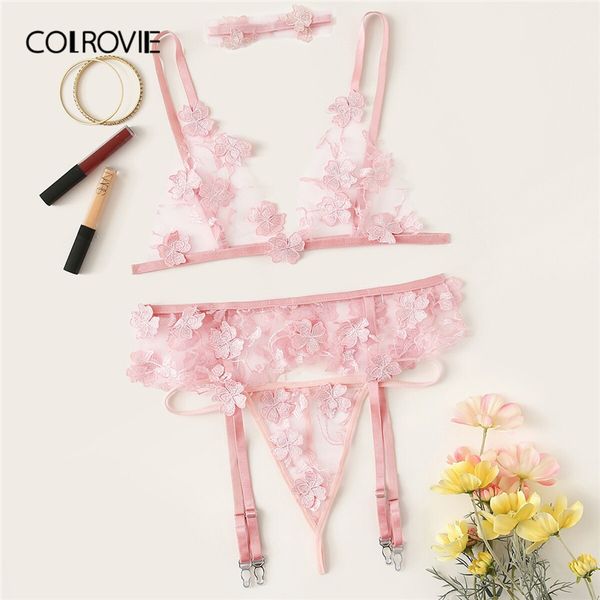 colrovie pink applique sheer lace lingerie set with choker women see through intimates 2019 transparent underwear bra and briefs, Red;black
colrovie pink applique sheer lace lingerie set with choker women see through intimates 2019 transparent underwear bra and briefs, Red;black