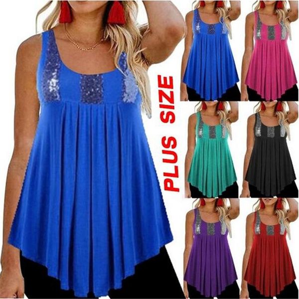 women's t-shirt ladies summer casual loose fitting solid colour round neck sleeveless sequins ruffle hem big swing vest, White
women's t-shirt ladies summer casual loose fitting solid colour round neck sleeveless sequins ruffle hem big swing vest, White