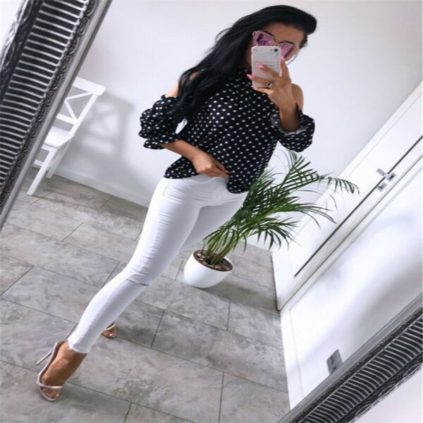 new style women t-shirts ruffles long sleeve polka dot blouse t-shirt ladies hollow out turtleneck autumn fashion 2019, White
new style women t-shirts ruffles long sleeve polka dot blouse t-shirt ladies hollow out turtleneck autumn fashion 2019, White