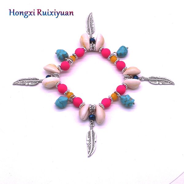 fashion elastic bracelet bohemian handmade beaded crystal beads shell alloy leaf lady bracelet exquisite bead jewelry, Black 
fashion elastic bracelet bohemian handmade beaded crystal beads shell alloy leaf lady bracelet exquisite bead jewelry, Black