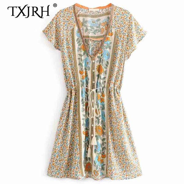 txjrh vintage bohemia ethnic floral print waist lacing up tied bow tassel short sleeve single-breasted a-line dress vestidos, Black;gray
txjrh vintage bohemia ethnic floral print waist lacing up tied bow tassel short sleeve single-breasted a-line dress vestidos, Black;gray