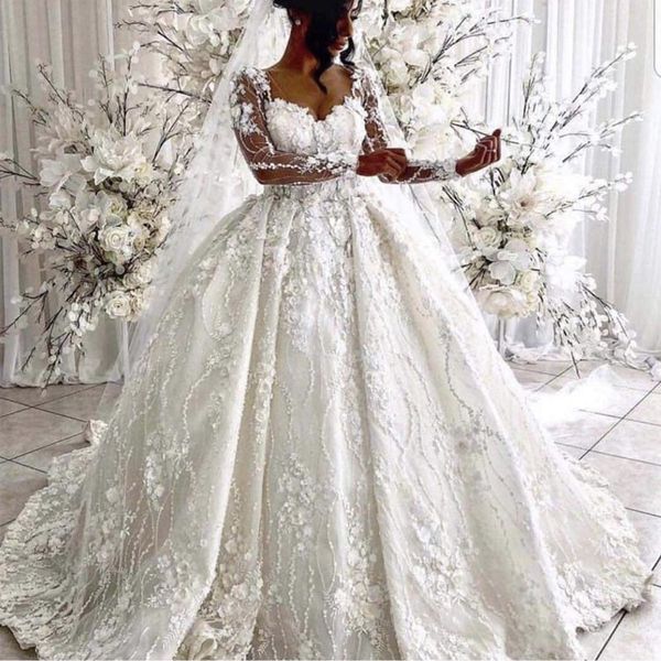 charming full lace ball gowns wedding dresses elegant scoop sheer long sleeves bridal gowns hand flower dubai arabic wedding dress, White
charming full lace ball gowns wedding dresses elegant scoop sheer long sleeves bridal gowns hand flower dubai arabic wedding dress, White