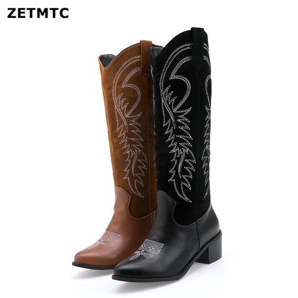 western cowboy boots for women pointy toe cowgirl boots square heels knee high women shoes 2019 new womens, Black
western cowboy boots for women pointy toe cowgirl boots square heels knee high women shoes 2019 new womens, Black